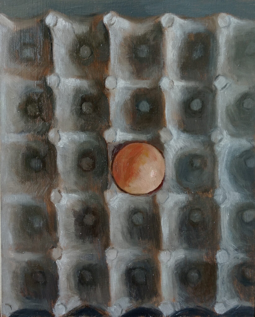 un cartón y un huevo | óleo sobre madera | 25x19,9 cm | 2021