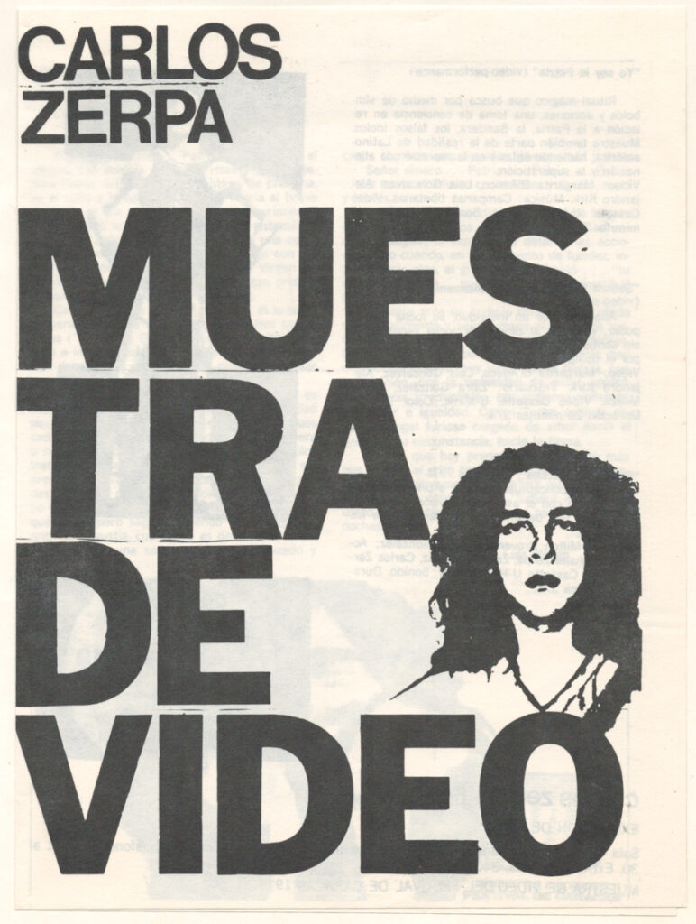Carlos Zerpa. Muestra de Video [folleto], Muestra de Video, Festival de Caracas, Caracas, 1979. 