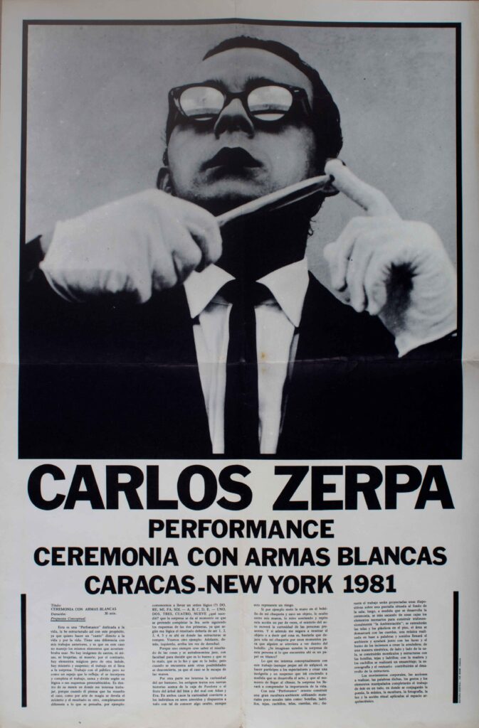 Carlos Zerpa, (1981). Ceremonia con armas blancas. Caracas-New York 1981. Afiche [folleto], Valencia.