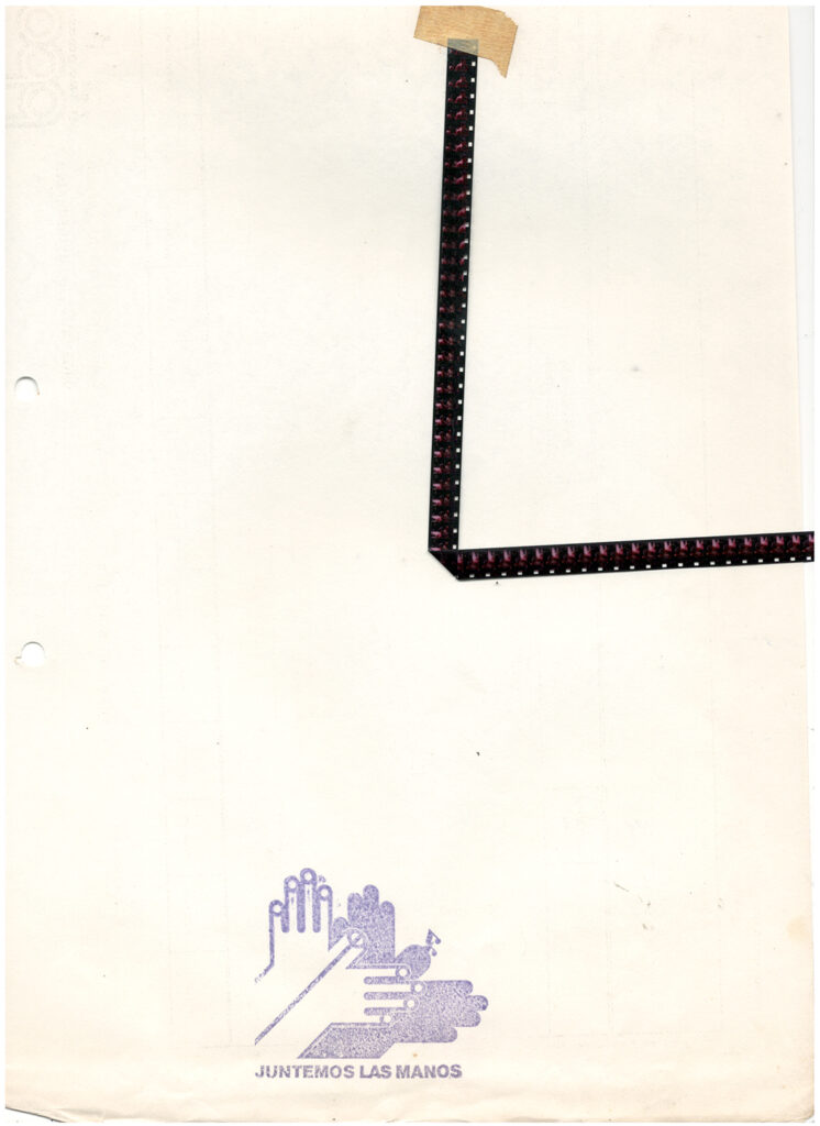 Carlos Zerpa. La carpeta, 1978-1980. Arte postal 6/70 (Carpeta con 31 documentos: fotocopias e impresos offset intervenidos con creyón, bolígrafo, marcador y sellos húmedos, fragmento de película Super 8 y cinta de tela).