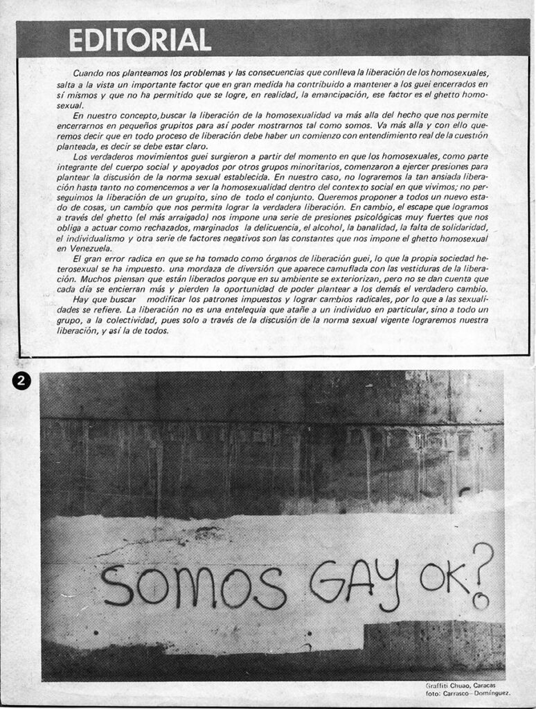 “Editorial”. En: Entendido, año 2, no. 5, Caracas, marzo  – abril 1981, p. 2. 