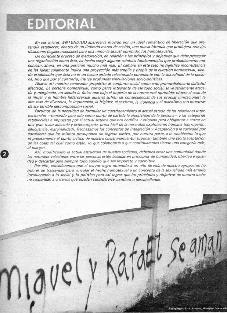 “Editorial”. En: Entendido, año 2, no. 6, Caracas, 1981, p. 2.