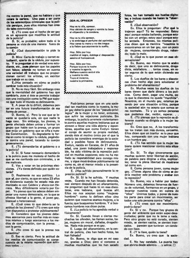  “Alto a la represión”. En: Entendido, número 7, 1983, p. 6-10.