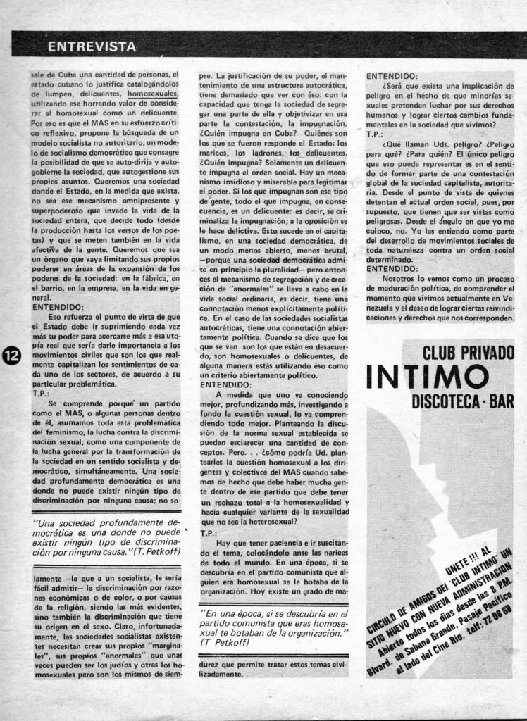“Entrevista con Teodoro Petkoff”. En: Entendido, año 2, número 6, marzo-abril 1981, p. 8-12.
