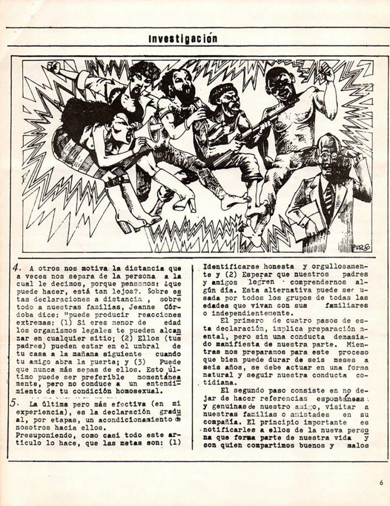 Lorenzo González. “Salirnos del closet, ¿cómo?”. En: Entendido, año 1, no. 1, Caracas, julio 1980, p. 6.
