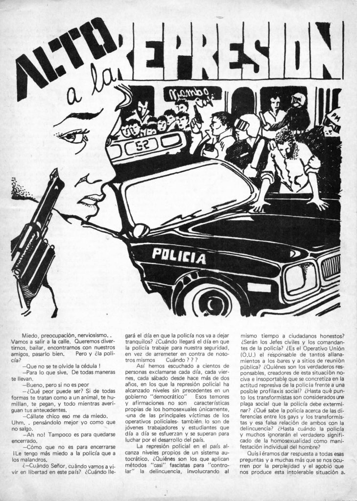 Equipo editorial Entendido. “Alto a la represión” [detalle].  En: Entendido, no. 7, Caracas, 1983, [p. 6].