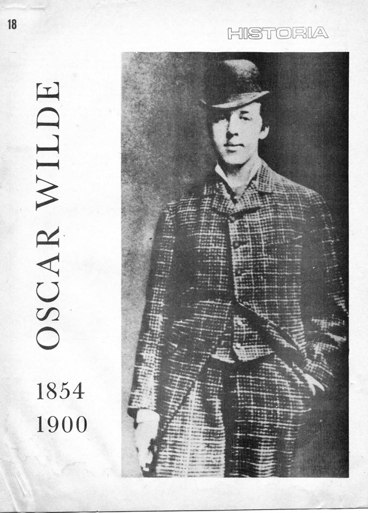 Julio Vengoechea. Sección: “Historia”, “Oscar Wilde, 1854-1900”. En: Entendido, año 1, no. 4, Caracas, diciembre 1980 – enero 1981, pp. 18-20