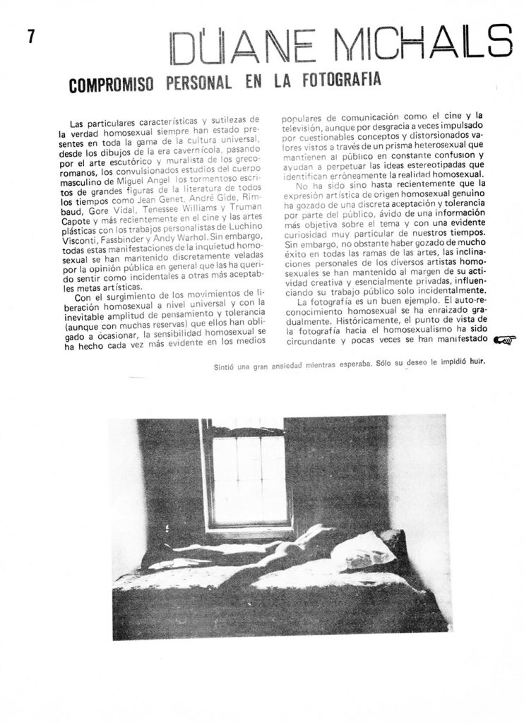 Julio Vengoechea. “Duane Michaels, compromiso personal en la fotografía”. En: Entendido, año 1, no. 4, Caracas, diciembre 1980 – enero 1981, pp. 7-9.