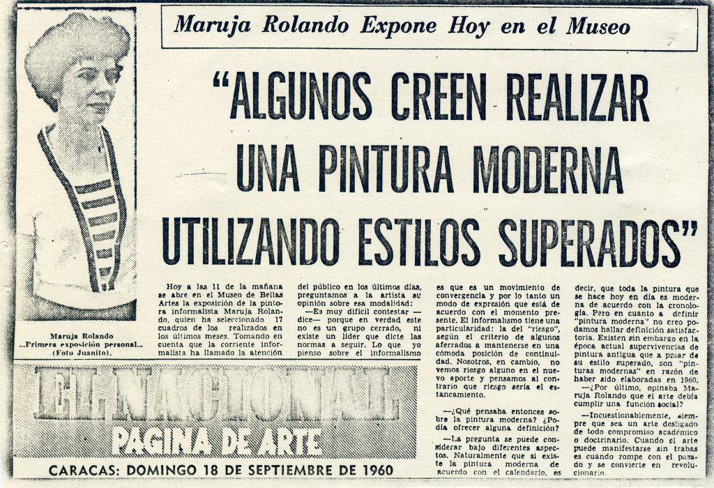 “Algunos creen realizar una pintura moderna utilizando estilos superados”. En: El Nacional. Caracas, 18 de septiembre 1960. 