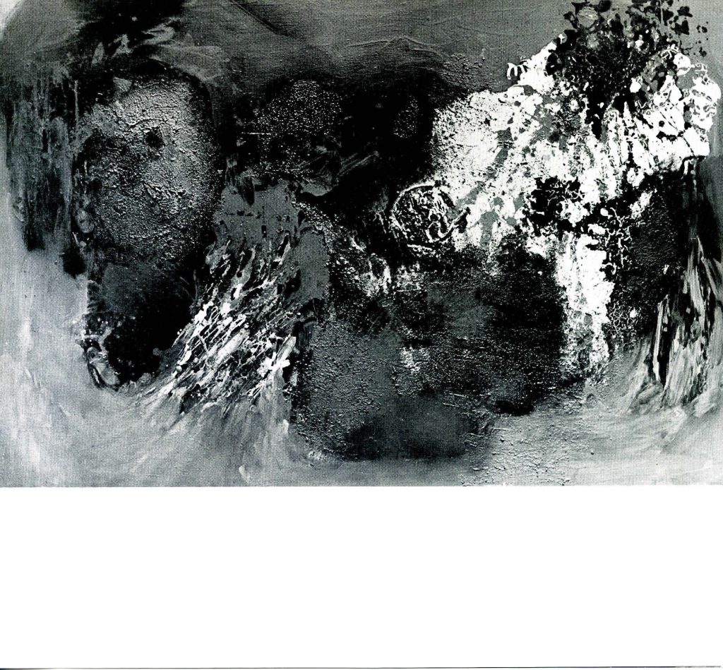Maruja Rolando [catálogo de exposición]. Museo de Bellas Artes, Caracas, 1960, [p. 3]. Obra reproducida: La luna desciende sobre el cuerpo, 1960. Óleo sobre tela, 100 x 150 cm. 