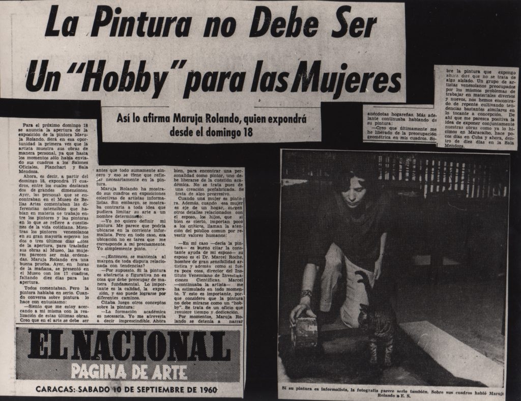 “La pintura no debe ser un ‘hobby’ para las mujeres”. En: El Nacional. Caracas, 10 de septiembre 1960.
