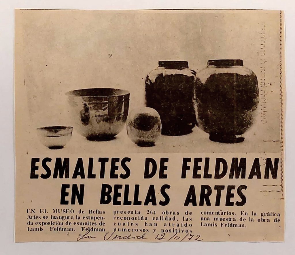 “Esmaltes de Lamis Feldman en Bellas Artes”. En: La Verdad. Caracas, 12 de noviembre 1972. Archivo Cinap-GAN