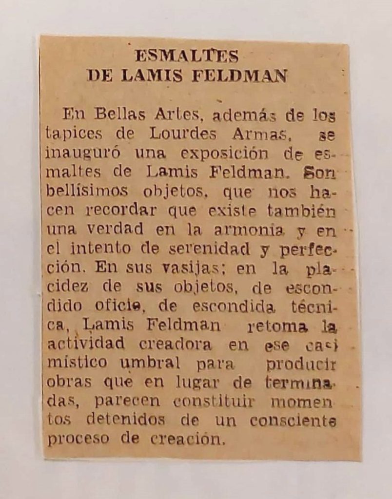 “Esmaltes de Lamis Feldman”. En: El Nacional. Caracas, 13 de noviembre 1972. Archivo Cinap-GAN